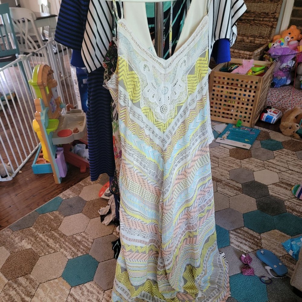 Maxi Lace Applique Fun Print Dress